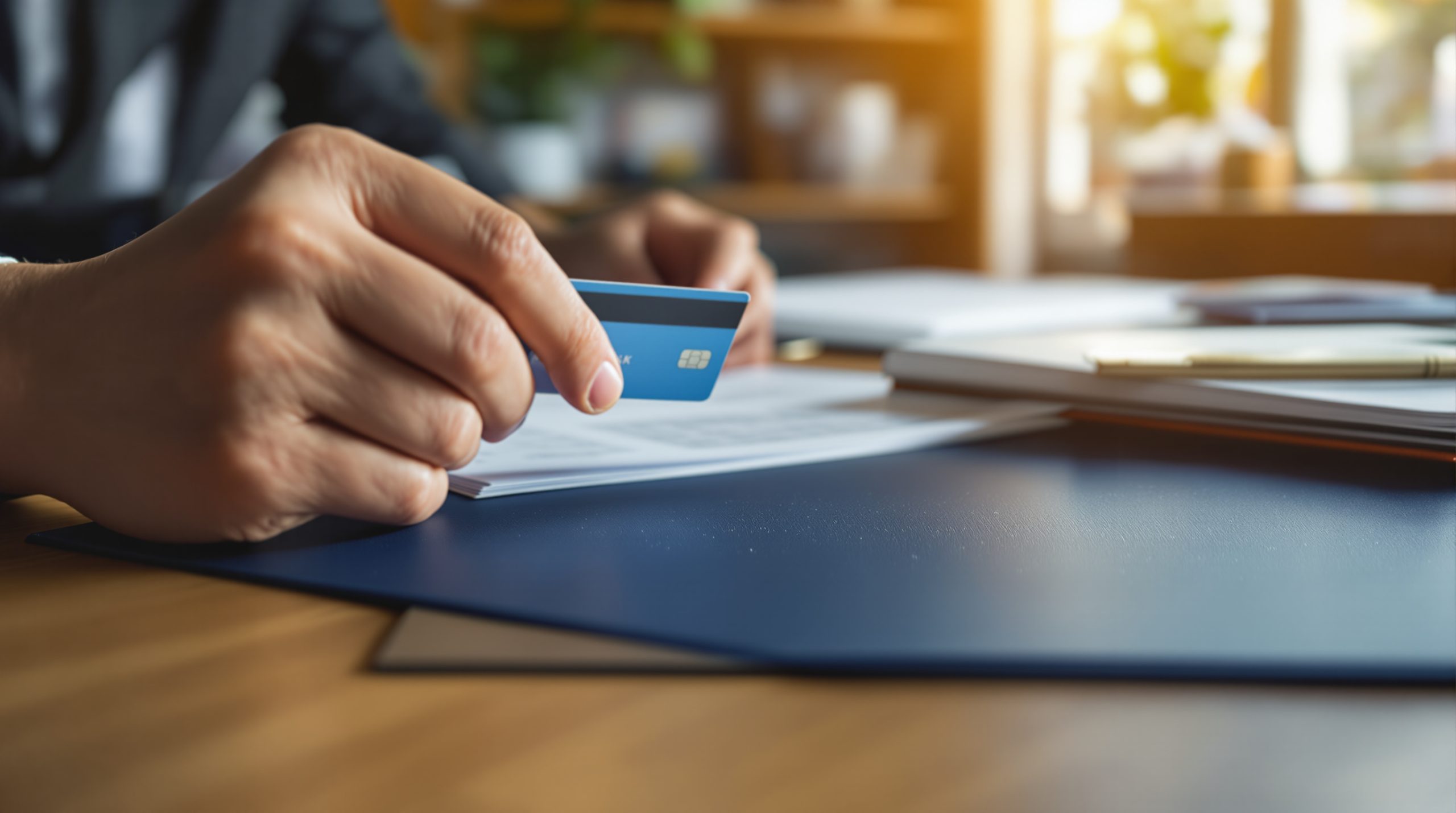 Banka hesabına ilişkin belgelerin düzenlendiği bir çalışma masası