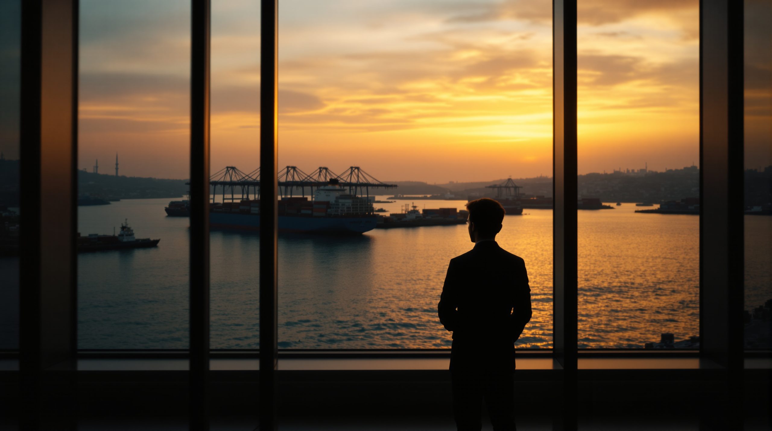 Silhouette looking out over a harbor view