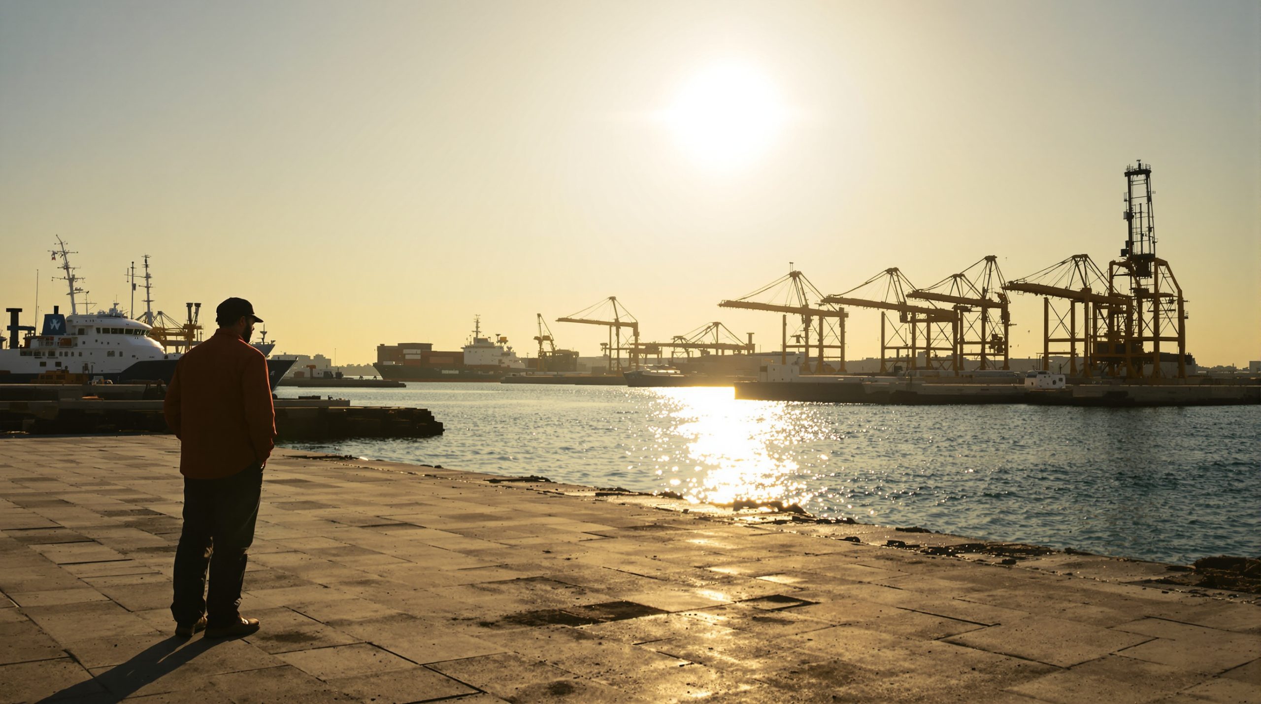 Cargo ships and equipment waiting at the port of Tripoli