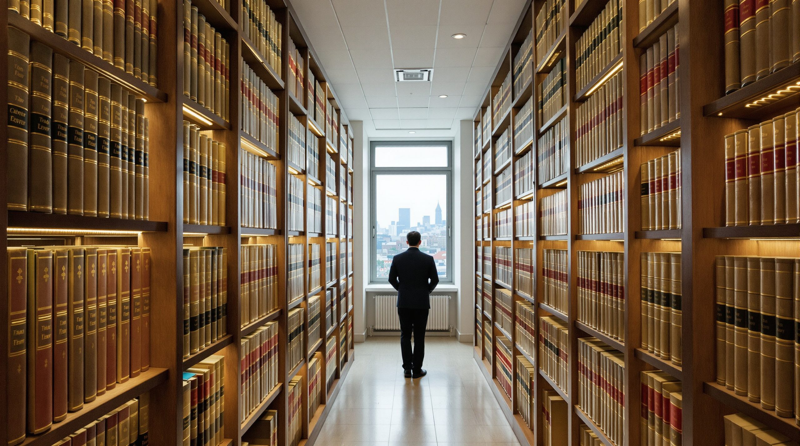 A person looking at shelves in a company trade registry archive