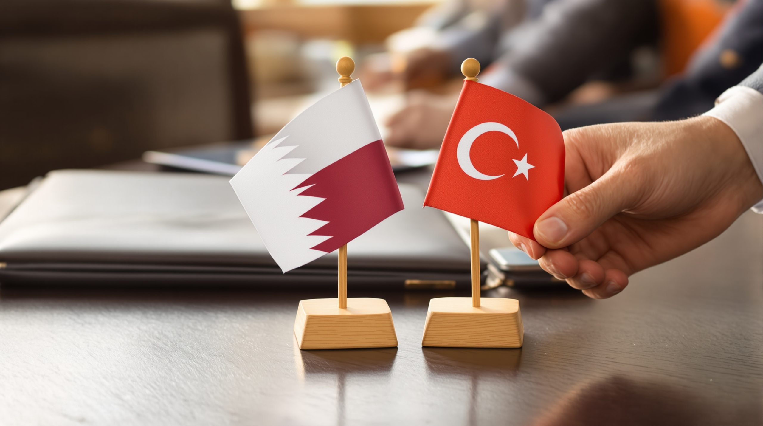 Türk ve Katar bayraklarının bir masada yan yana duruşu